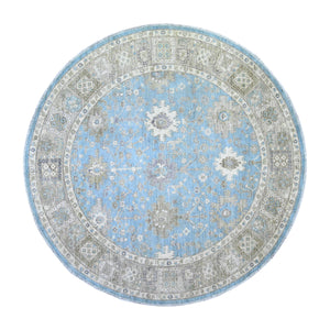 8'x8' Alaska Blue, All Over Mahal Design, Densely Woven, Soft Wool, Hand Knotted, Vegetable Dyes, Round Oriental Rug FWR448086