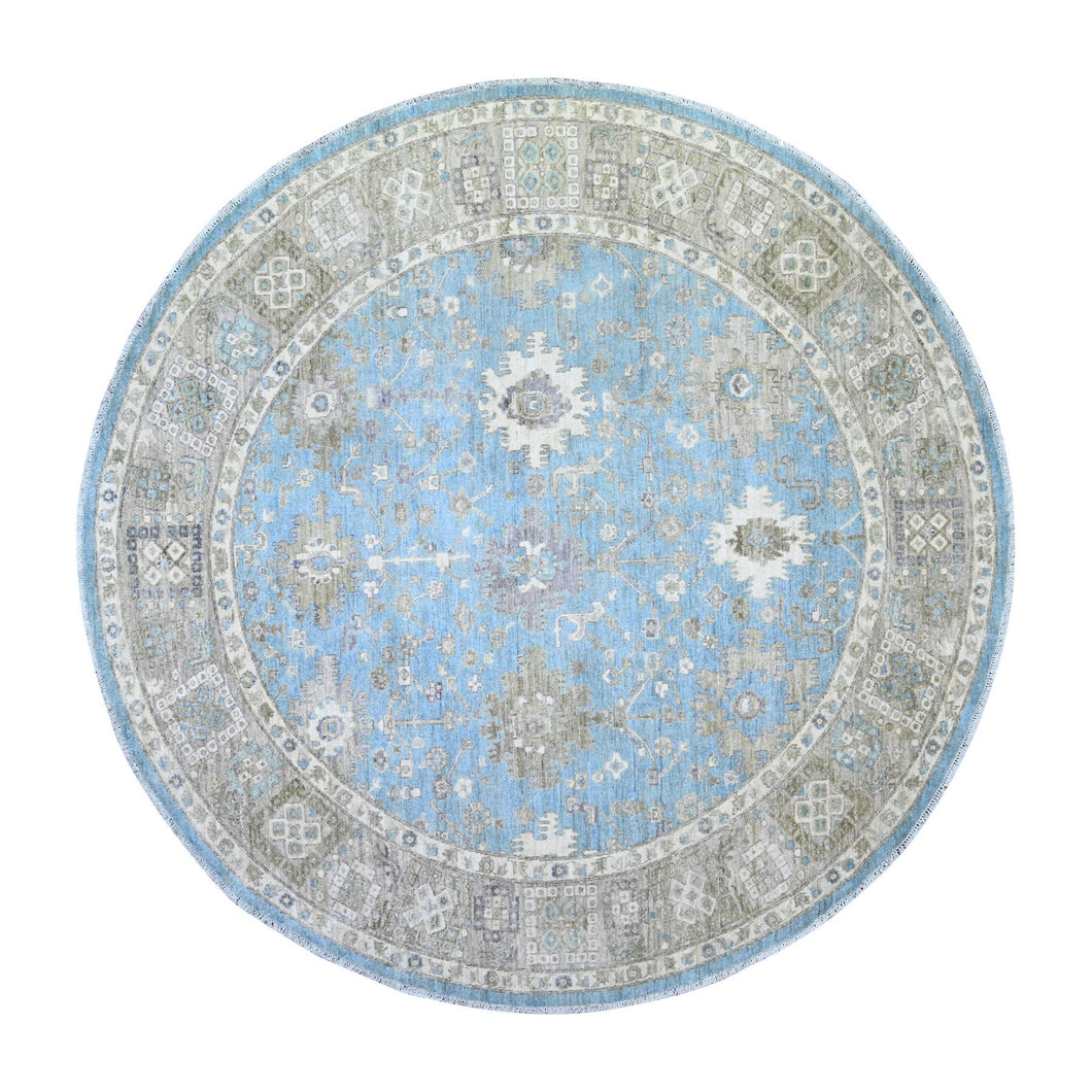 8'x8' Alaska Blue, All Over Mahal Design, Densely Woven, Soft Wool, Hand Knotted, Vegetable Dyes, Round Oriental Rug FWR448086