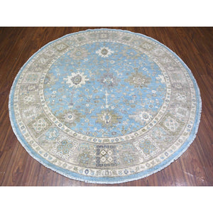 8'x8' Alaska Blue, All Over Mahal Design, Densely Woven, Soft Wool, Hand Knotted, Vegetable Dyes, Round Oriental Rug FWR448086