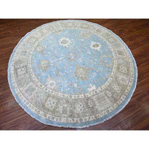 8'x8' Alaska Blue, All Over Mahal Design, Densely Woven, Soft Wool, Hand Knotted, Vegetable Dyes, Round Oriental Rug FWR448086
