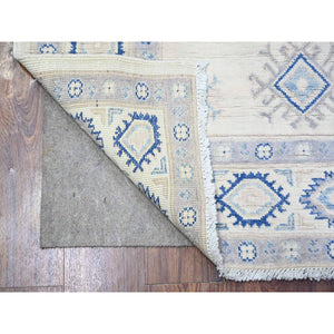 5'1"x6'6" Feather White, Vintage Look Kazak, High Grade Wool, Hand Knotted , Natural Dyes, Oriental Rug FWR448110