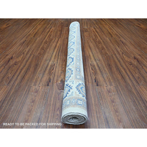 5'1"x6'6" Feather White, Vintage Look Kazak, High Grade Wool, Hand Knotted , Natural Dyes, Oriental Rug FWR448110