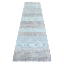 Load image into Gallery viewer, 2&#39;8&quot;x9&#39;5&quot; Pastel Gray, Fine Kashkuli Gabbeh, Hand Knotted, Soft and Shiny Wool, Natural Dyes, Runner Oriental Rug FWR448128