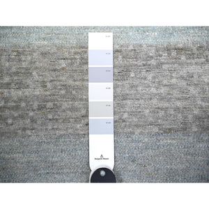 2'8"x9'5" Pastel Gray, Fine Kashkuli Gabbeh, Hand Knotted, Soft and Shiny Wool, Natural Dyes, Runner Oriental Rug FWR448128