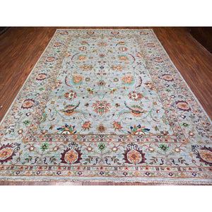 8'9"x11'10" Ash Gray, Sultani Motifs With Tabriz All Over Shah Abbas Design, Hand Knotted, High Quality Wool, Natural Dyes, Oriental Rug FWR448164