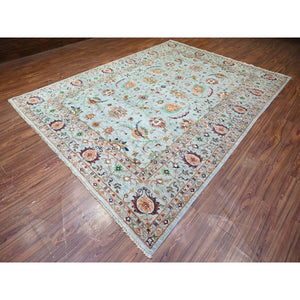 8'9"x11'10" Ash Gray, Sultani Motifs With Tabriz All Over Shah Abbas Design, Hand Knotted, High Quality Wool, Natural Dyes, Oriental Rug FWR448164