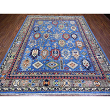Load image into Gallery viewer, 8&#39;4&quot;x9&#39;9&quot; Crayola Blue, Afghan Ersari With Large Elements Design, Dense Weave, Organic Wool, Hand Knotted, Natural Dyes, Oriental Rug FWR448176