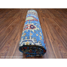 Load image into Gallery viewer, 8&#39;4&quot;x9&#39;9&quot; Crayola Blue, Afghan Ersari With Large Elements Design, Dense Weave, Organic Wool, Hand Knotted, Natural Dyes, Oriental Rug FWR448176