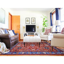 Load image into Gallery viewer, 8&#39;2&quot;x10&#39;1&quot; Prismatic Red, Densely Woven ,afghan Ersari With Large Elements Design,  100% Wool, Hand Knotted, Natural Dyes, Oriental Rug FWR448188