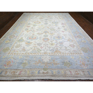12'2"x16' Smoky White, Afghan Angora Oushak With All Over Floral Pattern, Hand Knotted, Natural Wool, Oversized Oriental Rug FWR448200