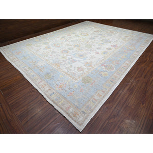 12'2"x16' Smoky White, Afghan Angora Oushak With All Over Floral Pattern, Hand Knotted, Natural Wool, Oversized Oriental Rug FWR448200