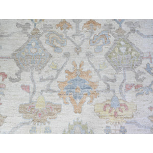 12'2"x16' Smoky White, Afghan Angora Oushak With All Over Floral Pattern, Hand Knotted, Natural Wool, Oversized Oriental Rug FWR448200