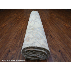 12'2"x16' Smoky White, Afghan Angora Oushak With All Over Floral Pattern, Hand Knotted, Natural Wool, Oversized Oriental Rug FWR448200