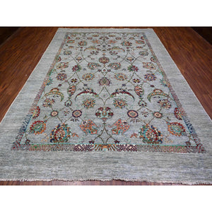 8'9"x12'1" Misty Gray, Sultani Motif With Tabriz Shah Abbas Flower Design Featuring A Plain Border, 100% Wool, Hand Knotted, Oriental Rug FWR448224