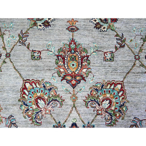 8'9"x12'1" Misty Gray, Sultani Motif With Tabriz Shah Abbas Flower Design Featuring A Plain Border, 100% Wool, Hand Knotted, Oriental Rug FWR448224