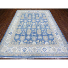 Load image into Gallery viewer, 7&#39;8&quot;x9&#39;7&quot; Bayern Blue, Soft And Vibrant Wool, Vegetable Dyes, Vintage Look Kazak With Geometric Elements, Hand Knotted, Oriental Rug FWR448350
