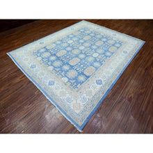 Load image into Gallery viewer, 7&#39;8&quot;x9&#39;7&quot; Bayern Blue, Soft And Vibrant Wool, Vegetable Dyes, Vintage Look Kazak With Geometric Elements, Hand Knotted, Oriental Rug FWR448350