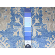 Load image into Gallery viewer, 7&#39;8&quot;x9&#39;7&quot; Bayern Blue, Soft And Vibrant Wool, Vegetable Dyes, Vintage Look Kazak With Geometric Elements, Hand Knotted, Oriental Rug FWR448350