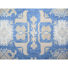 Load image into Gallery viewer, 7&#39;8&quot;x9&#39;7&quot; Bayern Blue, Soft And Vibrant Wool, Vegetable Dyes, Vintage Look Kazak With Geometric Elements, Hand Knotted, Oriental Rug FWR448350