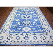 Load image into Gallery viewer, 9&#39;x11&#39;5&quot; Berry Blue With Huntington White, Vintage Look Kazak With Large Medallions Design High Grade Wool, Hand Knotted, Natural Dyes, Oriental Rug FWR448356