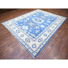 Load image into Gallery viewer, 9&#39;x11&#39;5&quot; Berry Blue With Huntington White, Vintage Look Kazak With Large Medallions Design High Grade Wool, Hand Knotted, Natural Dyes, Oriental Rug FWR448356