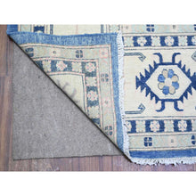 Load image into Gallery viewer, 9&#39;x11&#39;5&quot; Berry Blue With Huntington White, Vintage Look Kazak With Large Medallions Design High Grade Wool, Hand Knotted, Natural Dyes, Oriental Rug FWR448356