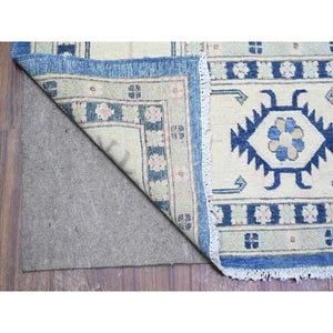 9'x11'5" Berry Blue With Huntington White, Vintage Look Kazak With Large Medallions Design High Grade Wool, Hand Knotted, Natural Dyes, Oriental Rug FWR448356