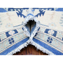 Load image into Gallery viewer, 9&#39;x11&#39;5&quot; Berry Blue With Huntington White, Vintage Look Kazak With Large Medallions Design High Grade Wool, Hand Knotted, Natural Dyes, Oriental Rug FWR448356