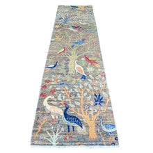 Load image into Gallery viewer, 2&#39;7&quot;x10&#39; Best Gray, Afghan Peshawar with Birds of Paradise design Vegetable Dyes, Hand Knotted, Organic Wool, Runner Oriental Rug FWR448380