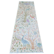 Load image into Gallery viewer, 2&#39;5&quot;x8&#39; Night White, Afghan Peshawar with Birds of Paradise Design, Abrash, Hand Knotted, Natural Dyes, Pure Wool, Oriental Rug FWR448386
