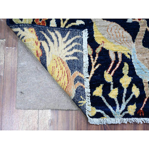 4'x5'7" Penn Blue, Extra Soft Wool, Hand Knotted, Vegetable Dyes, Bird of Paradise Afghan Peshawar Design, Abrash, Oriental Rug FWR448500