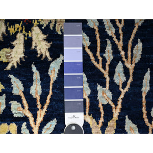 4'x5'7" Penn Blue, Extra Soft Wool, Hand Knotted, Vegetable Dyes, Bird of Paradise Afghan Peshawar Design, Abrash, Oriental Rug FWR448500