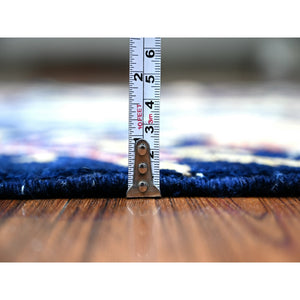 4'x5'7" Penn Blue, Extra Soft Wool, Hand Knotted, Vegetable Dyes, Bird of Paradise Afghan Peshawar Design, Abrash, Oriental Rug FWR448500