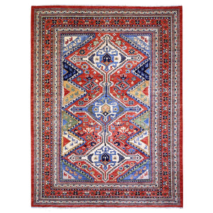 9'4"x12' Arsenal Red, Hand Knotted, Shiraz Design, Afghan Vegetable Dyes, 100% Wool, Oriental Rug FWR448560