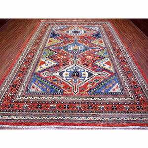 9'4"x12' Arsenal Red, Hand Knotted, Shiraz Design, Afghan Vegetable Dyes, 100% Wool, Oriental Rug FWR448560