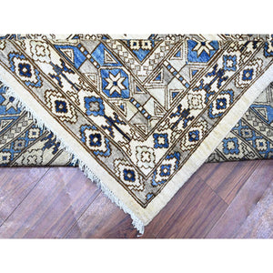 9'1"x12' Porcelain Ivory, Afghan Ersari With Elephant Feet Design, Hand Knotted, Natural Dyes, Natural Wool, Oriental Rug FWR448566