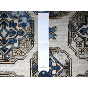 9'1"x12' Porcelain Ivory, Afghan Ersari With Elephant Feet Design, Hand Knotted, Natural Dyes, Natural Wool, Oriental Rug FWR448566