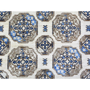 9'1"x12' Porcelain Ivory, Afghan Ersari With Elephant Feet Design, Hand Knotted, Natural Dyes, Natural Wool, Oriental Rug FWR448566