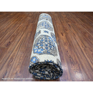 9'1"x12' Porcelain Ivory, Afghan Ersari With Elephant Feet Design, Hand Knotted, Natural Dyes, Natural Wool, Oriental Rug FWR448566