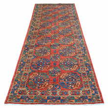Load image into Gallery viewer, 4&#39;x9&#39;6&quot; Angels Red, Organic Wool, Afghan Ersari with Elephant Feet Design, Vegetable Dyes, Hand Knotted, Wide Runner Oriental Rug FWR448626