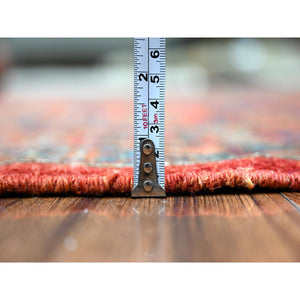 4'x9'6" Angels Red, Organic Wool, Afghan Ersari with Elephant Feet Design, Vegetable Dyes, Hand Knotted, Wide Runner Oriental Rug FWR448626
