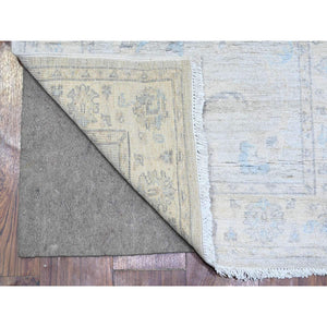 2'8"x12'2" Ice Gray, Vegetable Dyes, Peshawar Washed Out Faded Designs, Organic Wool, Hand Knotted, Runner Oriental Rug FWR448668