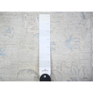 2'8"x12'2" Ice Gray, Vegetable Dyes, Peshawar Washed Out Faded Designs, Organic Wool, Hand Knotted, Runner Oriental Rug FWR448668