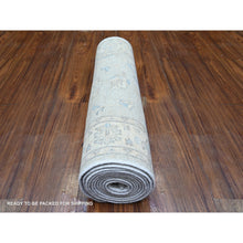 Load image into Gallery viewer, 2&#39;8&quot;x12&#39;2&quot; Ice Gray, Vegetable Dyes, Peshawar Washed Out Faded Designs, Organic Wool, Hand Knotted, Runner Oriental Rug FWR448668