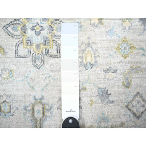 4'x5'9" Chrome Gray With Stone White, White Wash Peshawar With Motifs, Soft Wool, Natural Dyes, Hand Knotted, Oriental Rug FWR448704