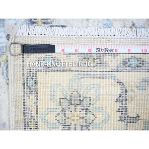 4'x5'9" Chrome Gray With Stone White, White Wash Peshawar With Motifs, Soft Wool, Natural Dyes, Hand Knotted, Oriental Rug FWR448704