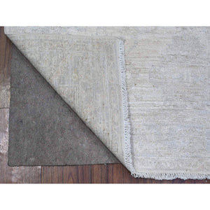 3'10"x5'7" Delicate White, Washed Out Peshawar with Faded Designs, Vegetable Dyes, Shiny Wool, Hand Knotted, Oriental Rug FWR448710