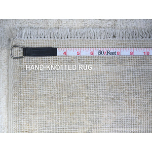 3'10"x5'7" Delicate White, Washed Out Peshawar with Faded Designs, Vegetable Dyes, Shiny Wool, Hand Knotted, Oriental Rug FWR448710