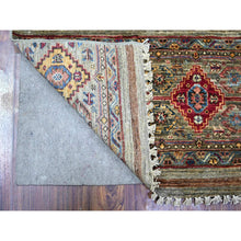 Load image into Gallery viewer, 3&#39;4&quot;x5&#39;1&quot; Vintage Gray, All New Hand Knotted, Extra Soft Pure Wool, Super Kazak Khorjin With Colorful Motifs, Oriental Rug FWR448734