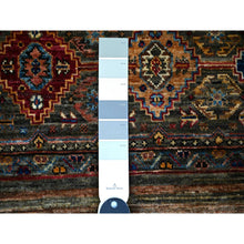 Load image into Gallery viewer, 3&#39;4&quot;x5&#39;1&quot; Vintage Gray, All New Hand Knotted, Extra Soft Pure Wool, Super Kazak Khorjin With Colorful Motifs, Oriental Rug FWR448734